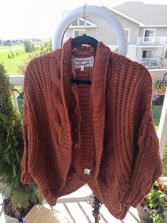 Pink Martini Sweaters - Pink Martini Women’s Brick Brown Cable Knit Open Cardigan Sweater